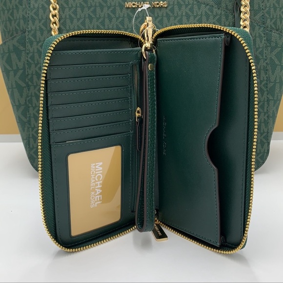 MICHAEL KORS LARGE X CHAIN SHOULDER TOTE & LG FLAT MULTIFUNCTIONAL PHONE CASE - Picture 11 of 16